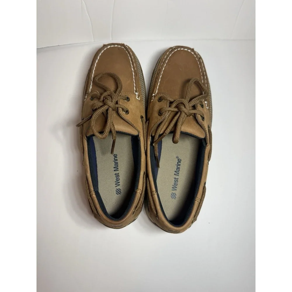 West Marine Mens Classic Comfort Mocs Tan Leather Boat Shoes Men's Size 7